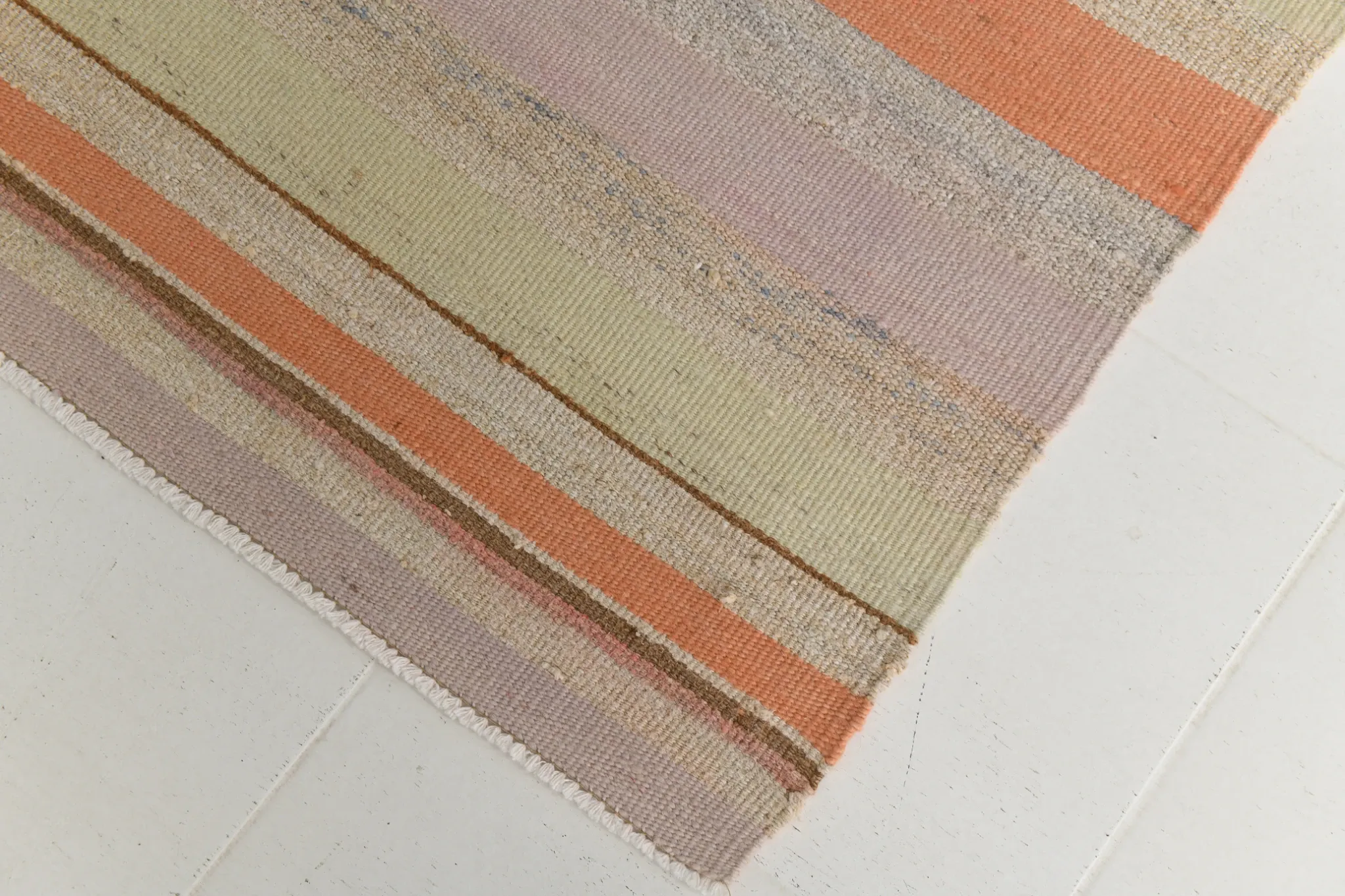 Salmon & Pink Mid Cenyury Modern Kilim Rug, Vintage Striped Boho Carpet