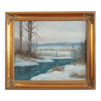 Painting „The Winter Brook”, Scandinavian design, 1970s
