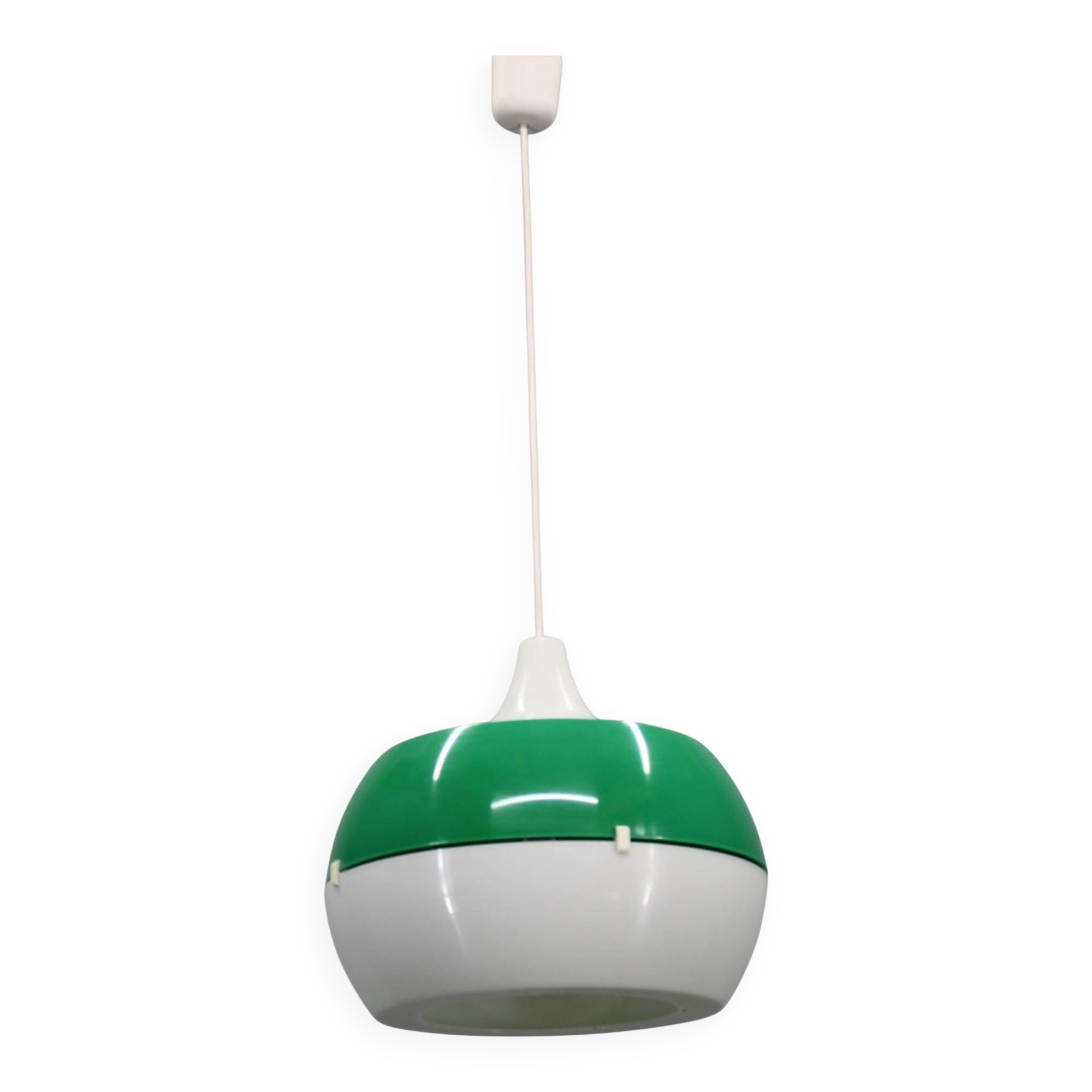 Vintage Italian green and white plastic pendant light, 1970s — Space Age modern
