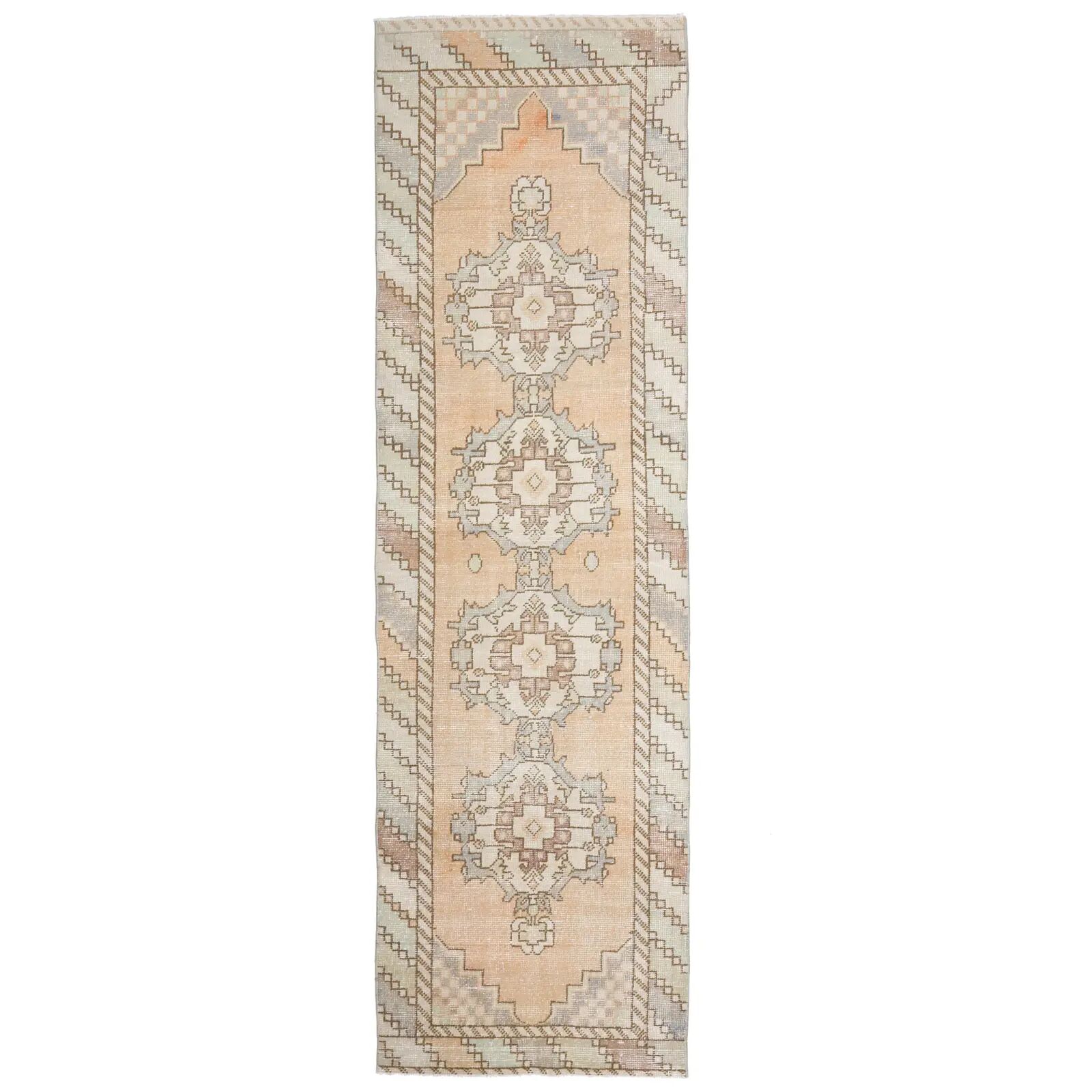 Tapis de couloir vintage turc Oushak fait main en laine et coton orange