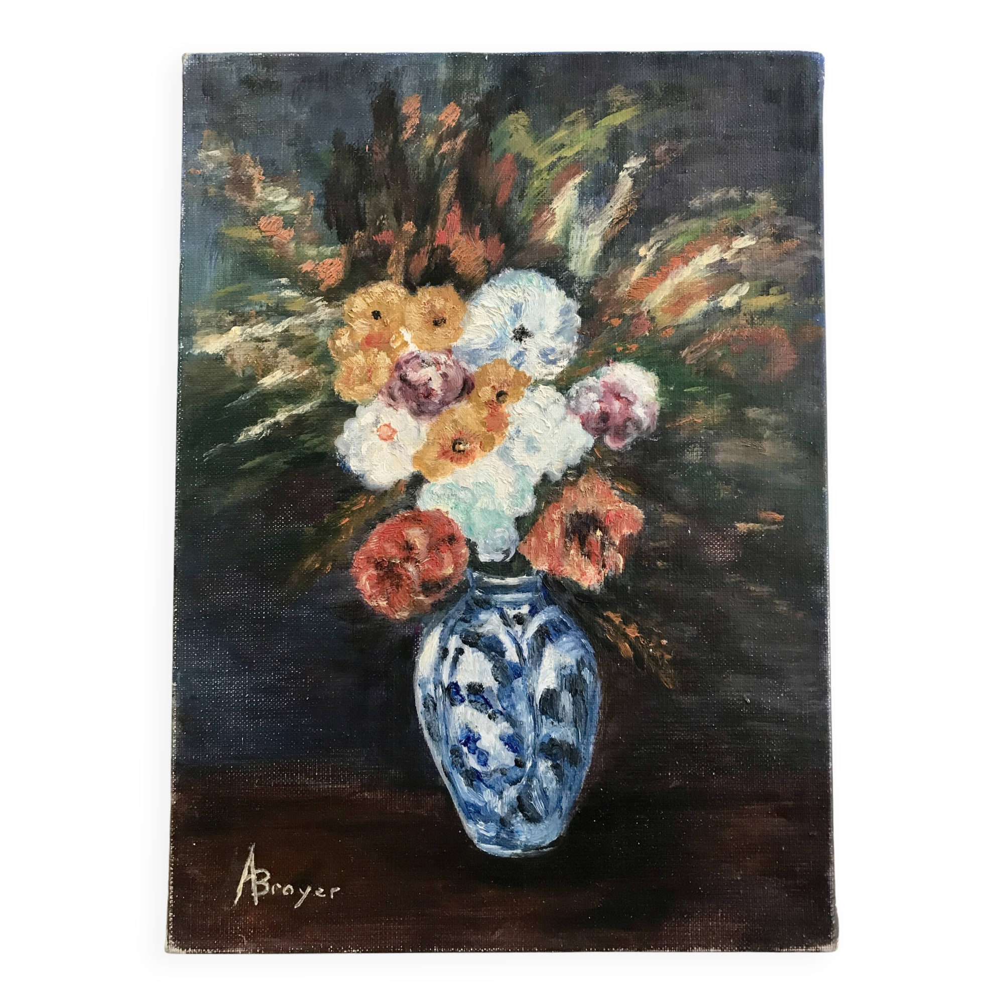 Petite huile sur toile bouquet de renoncules