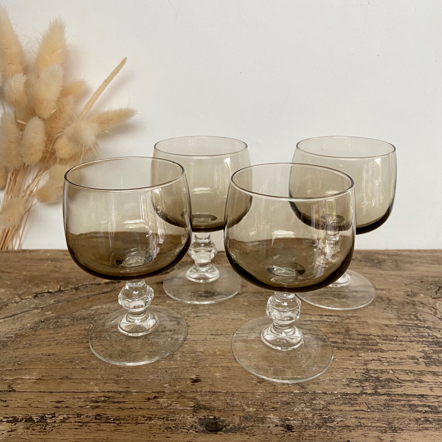 4 vintage luminarc smoked glasses