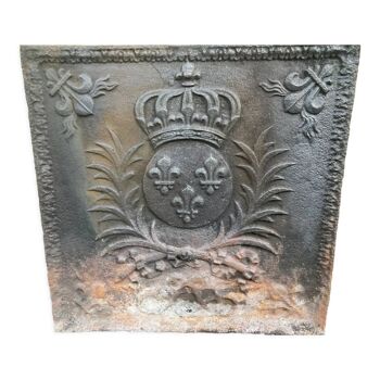 Plaque cheminée ancienne en fonte avec armoiries royales
