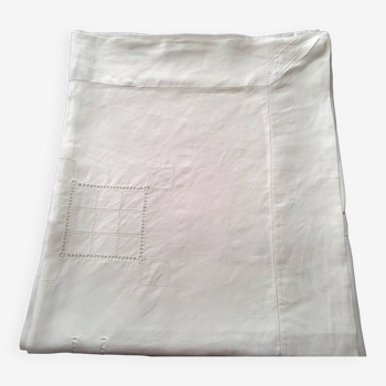 Nappe en lin blanc avec jours faits main  1.55 x 1.88 m