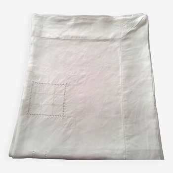 White linen tablecloth with handmade stitching 1.55 x 1.88 m