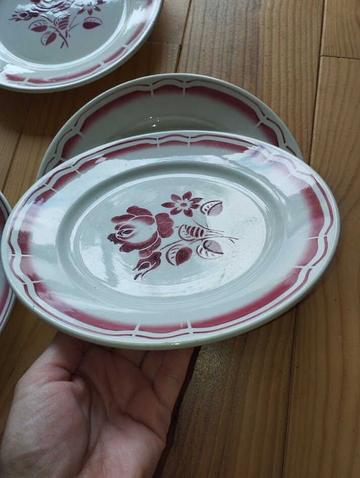Set of 6 antique Badonviller flat plates in decorated earthenware.
