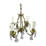 Lustre cage à  4 lumières bronze et cristal