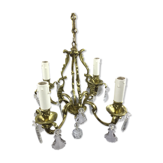 4-light bronze and crystal cage chandelier