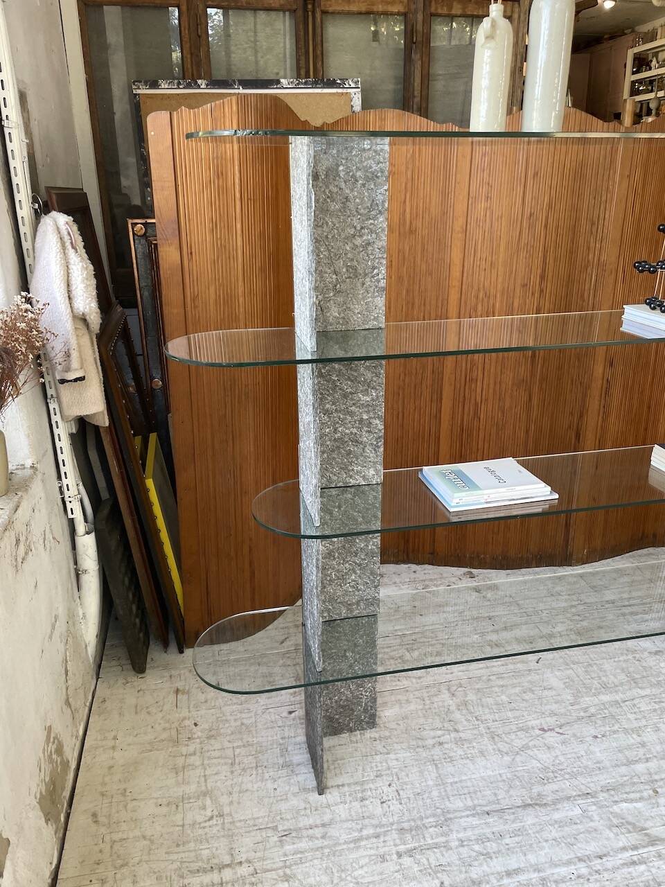 Roche Bobois stone and glass sculpture shelf 1970s
