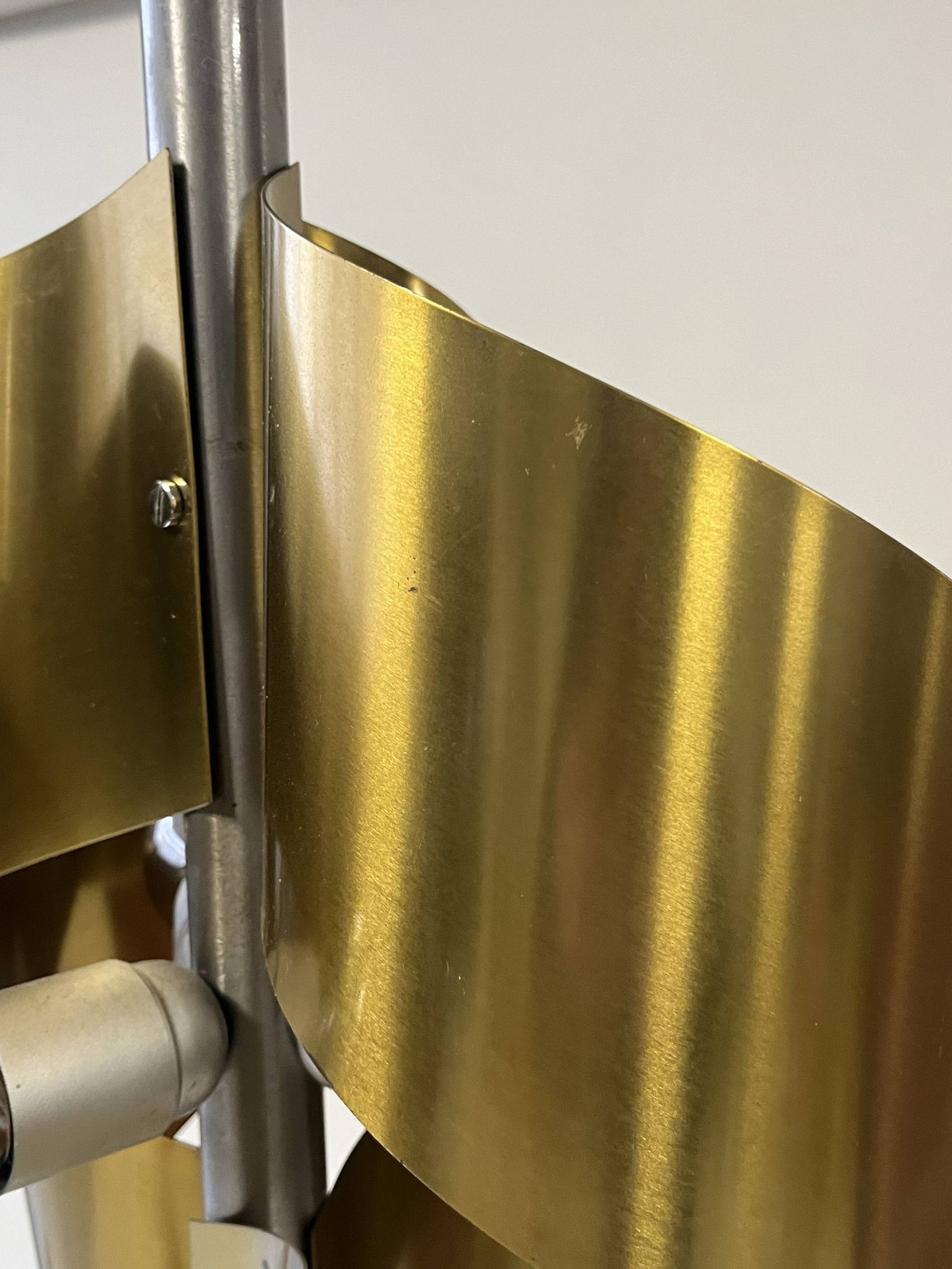 Italian Floor Lamp in Brushed Steel and Brass, 1970s