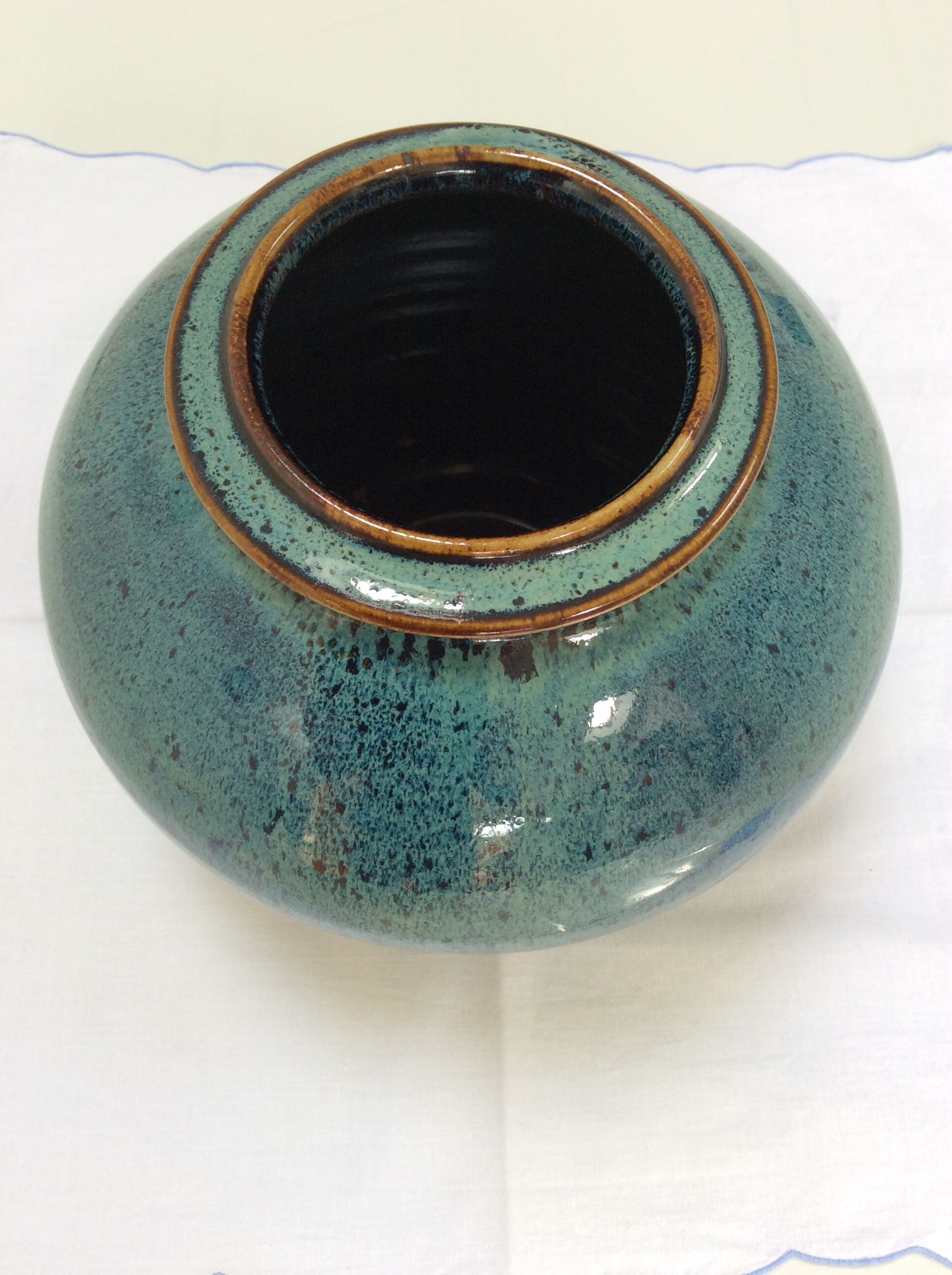 Spotted Blue Ceramic Ball Vase