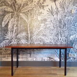 Modernist bench with teak slats