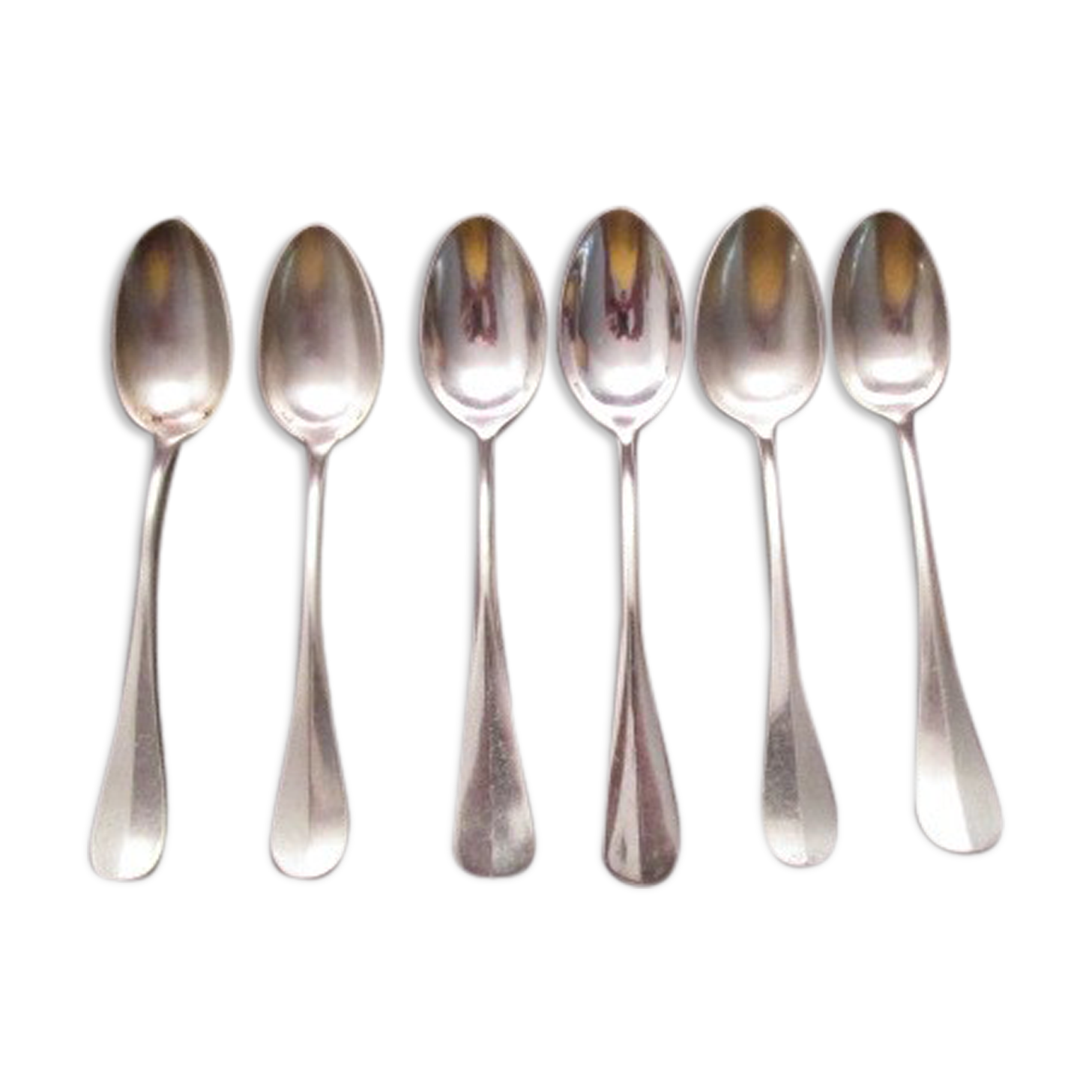 Set of 6 small old silver metal spoons mismatched