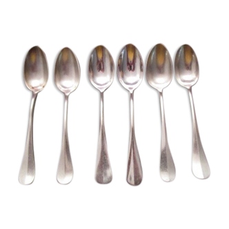 Set of 6 small old silver metal spoons mismatched