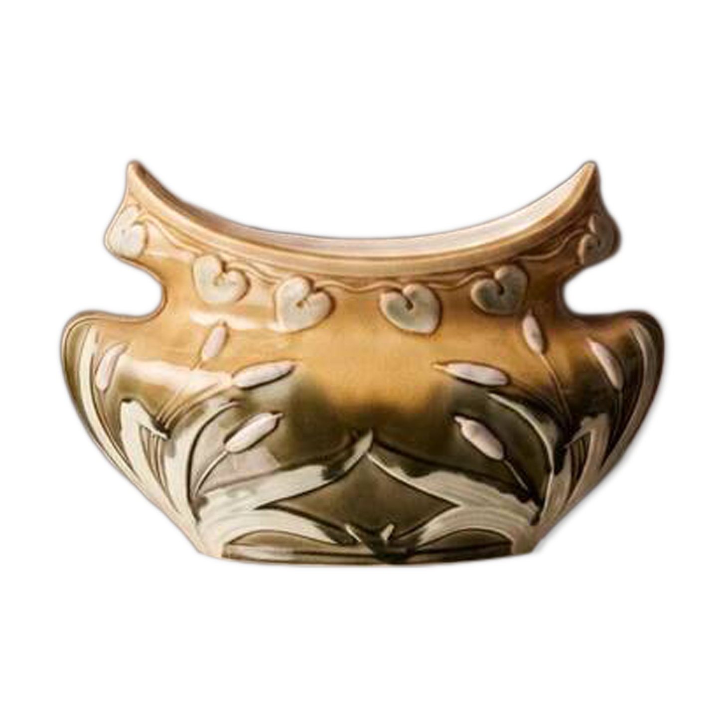 Antique Art Nouveau Barbotine Planter – Signed Orchies (c. 1900)