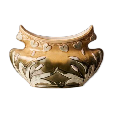 Antique Art Nouveau Barbotine Planter – Signed Orchies (c. 1900)