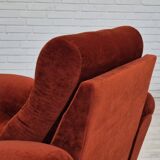 Années 1980, fauteuil relax danois meuble en velours marron/rouge.