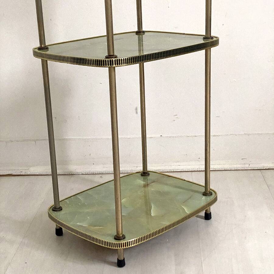 Vintage 50's brass and melamine marble imitation side table