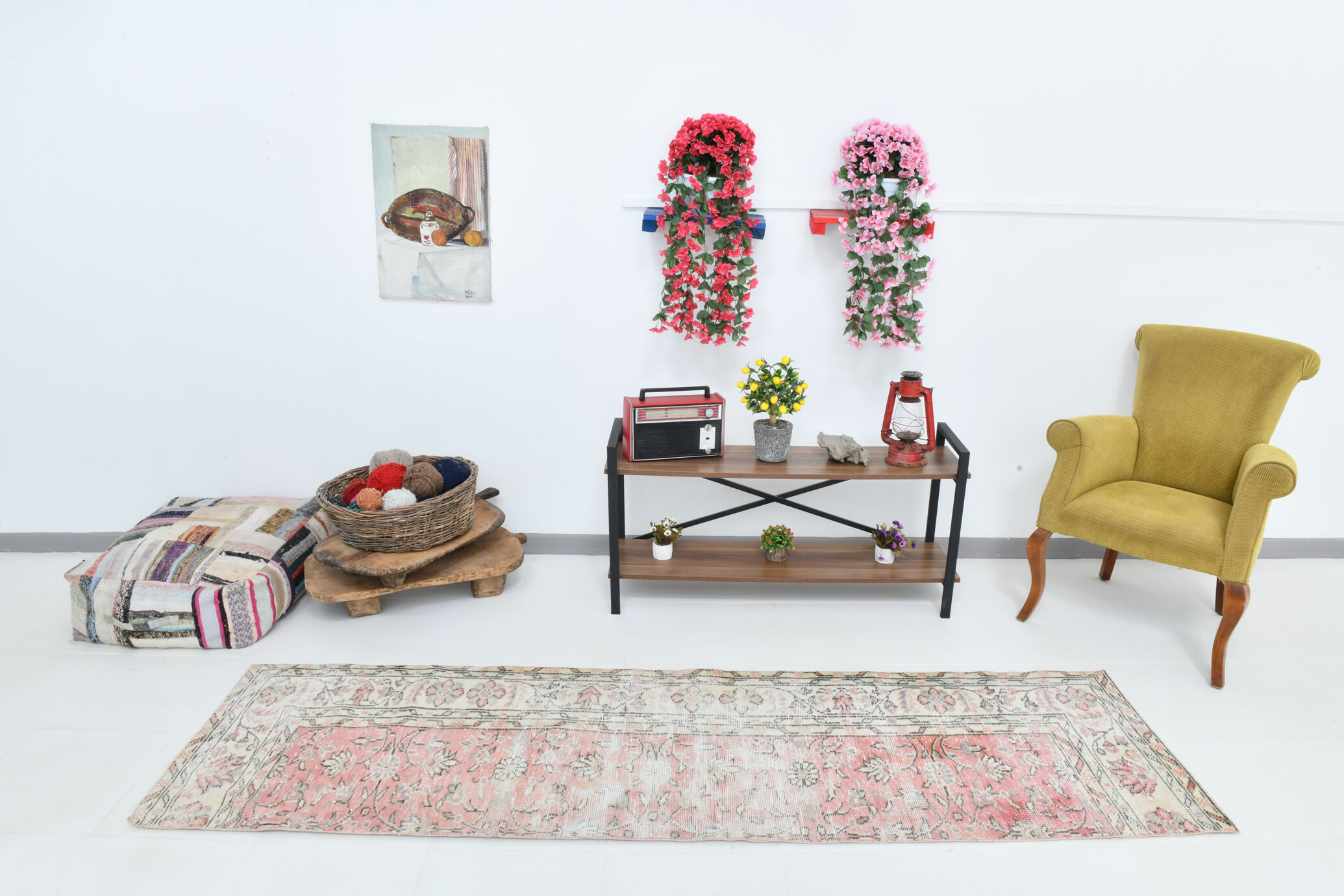 2x9 shabby chic vintage runner rug, 74x265cm