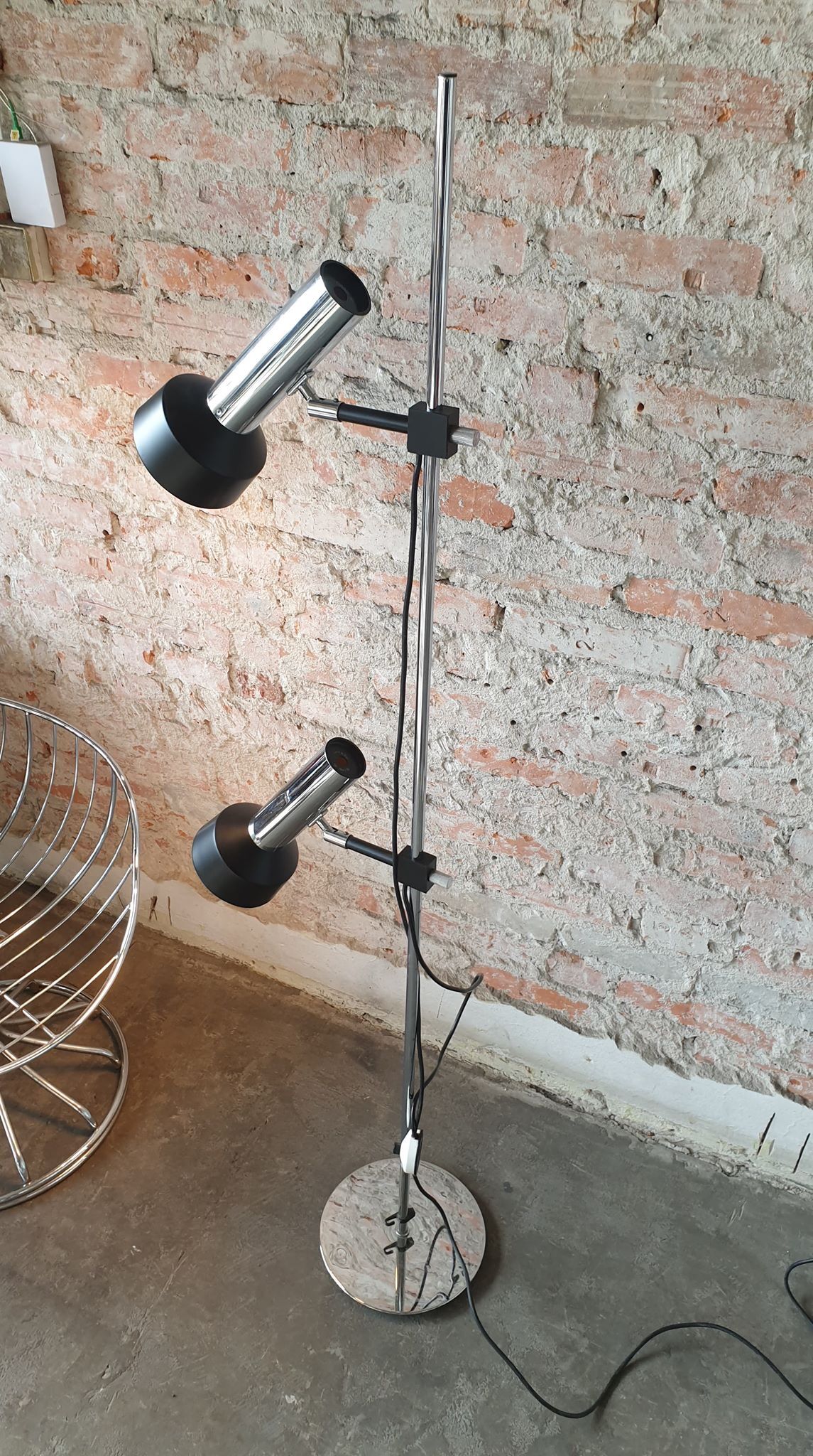 Vintage floor lamp silver-black, 1970