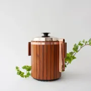 Vintage Danish Wood Ice Bucket with Copper Details, 1960's
