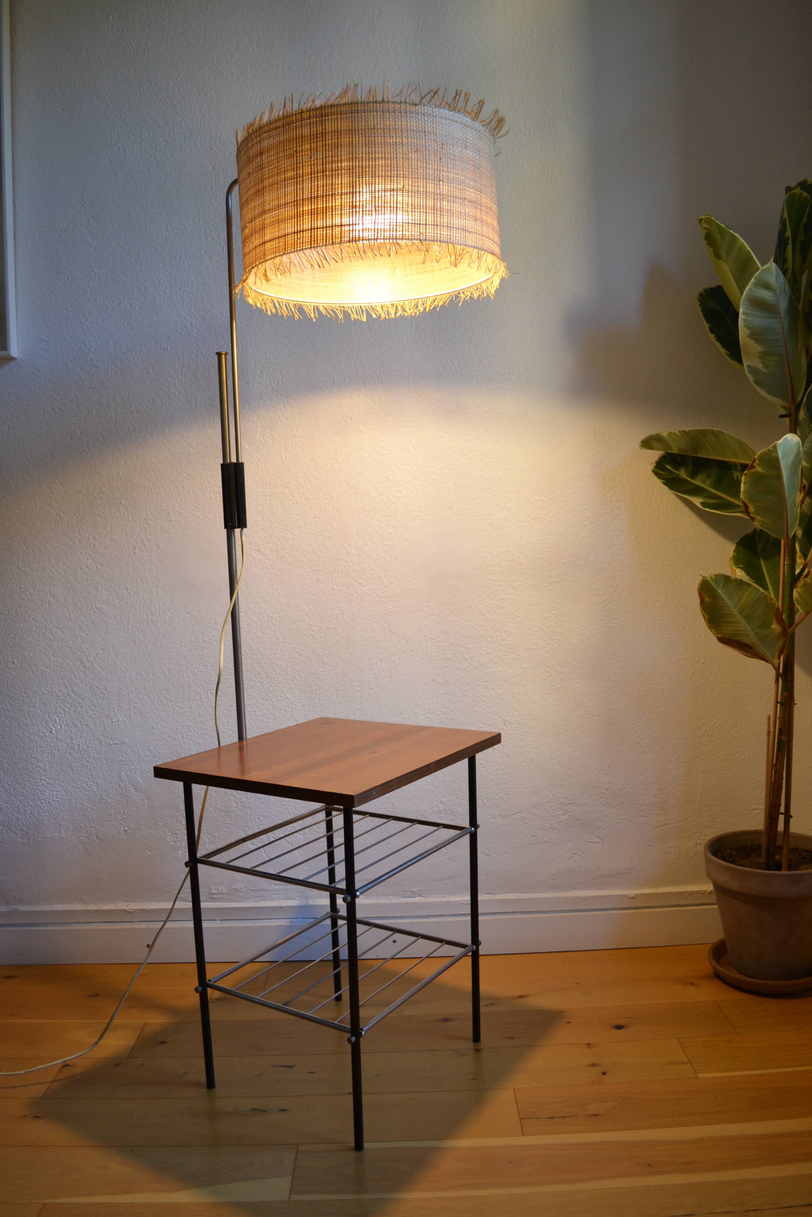 Vintage modernist reading floor lamp with table Poland 1960