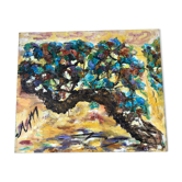 Painting oil on canvas landscape multicolored tree signed vintage