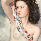 Nude portrait of a young woman with a headscarf, Maurice Ehlinger, Circa 1940