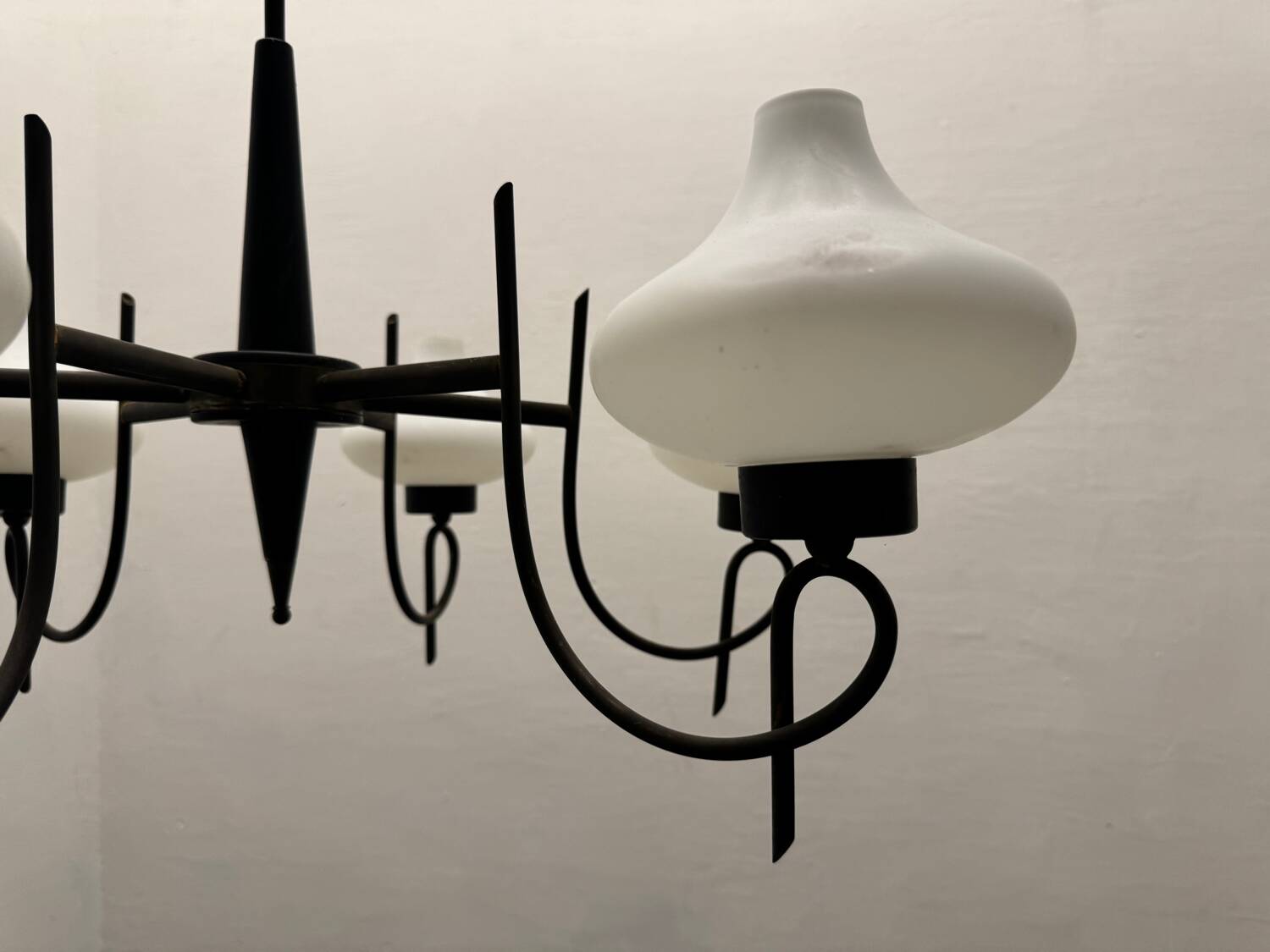 Italian Bronze Opaline Glass Chandelier 1950’s