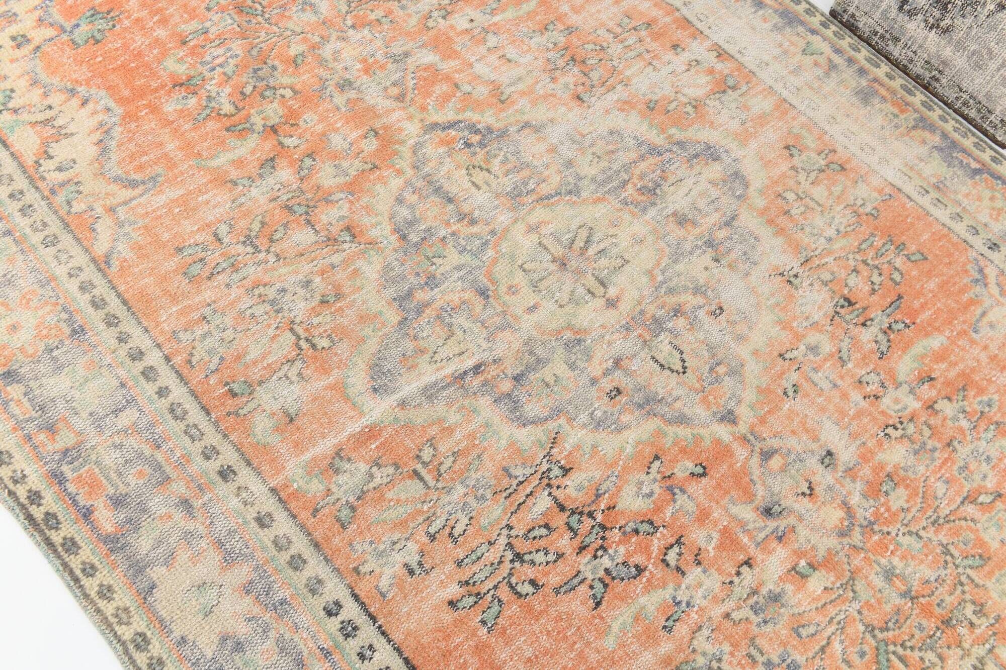 Apricot Tones Pastel Handwoven Turkish Vintage Carpet Rug, 177x273 Cm
