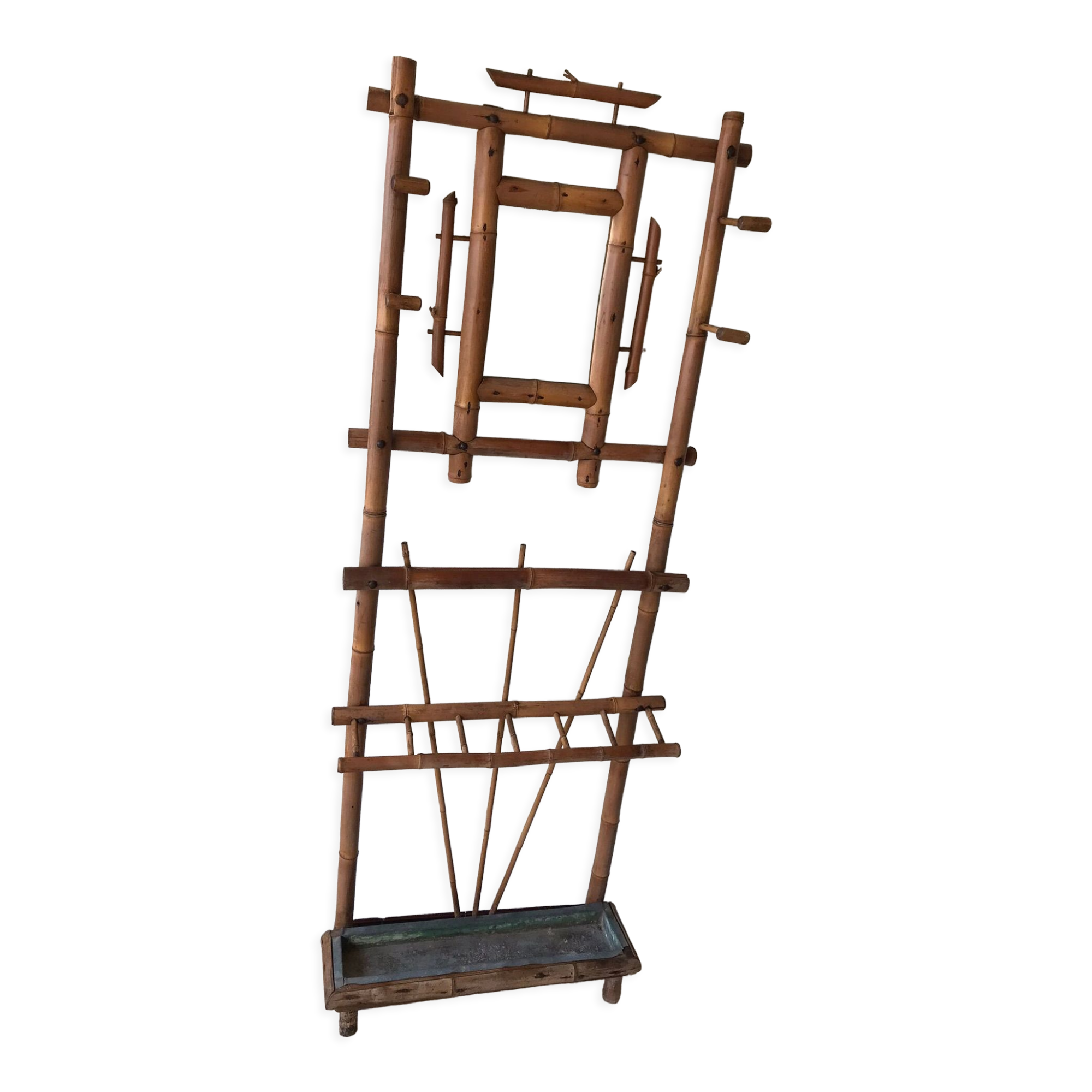 Antique rattan coat rack