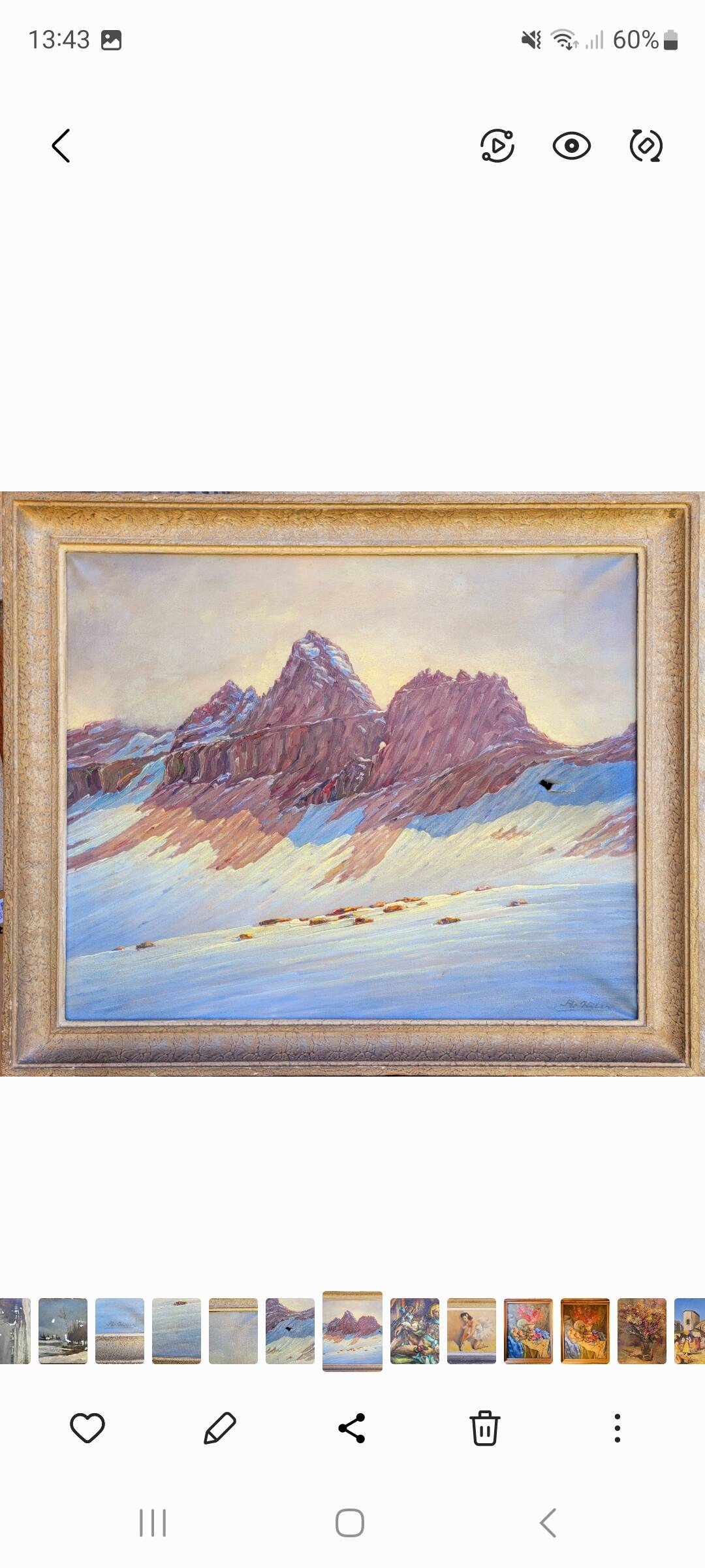 Old large vintage painting signed A. WEBER from the 1940s and 1950s.