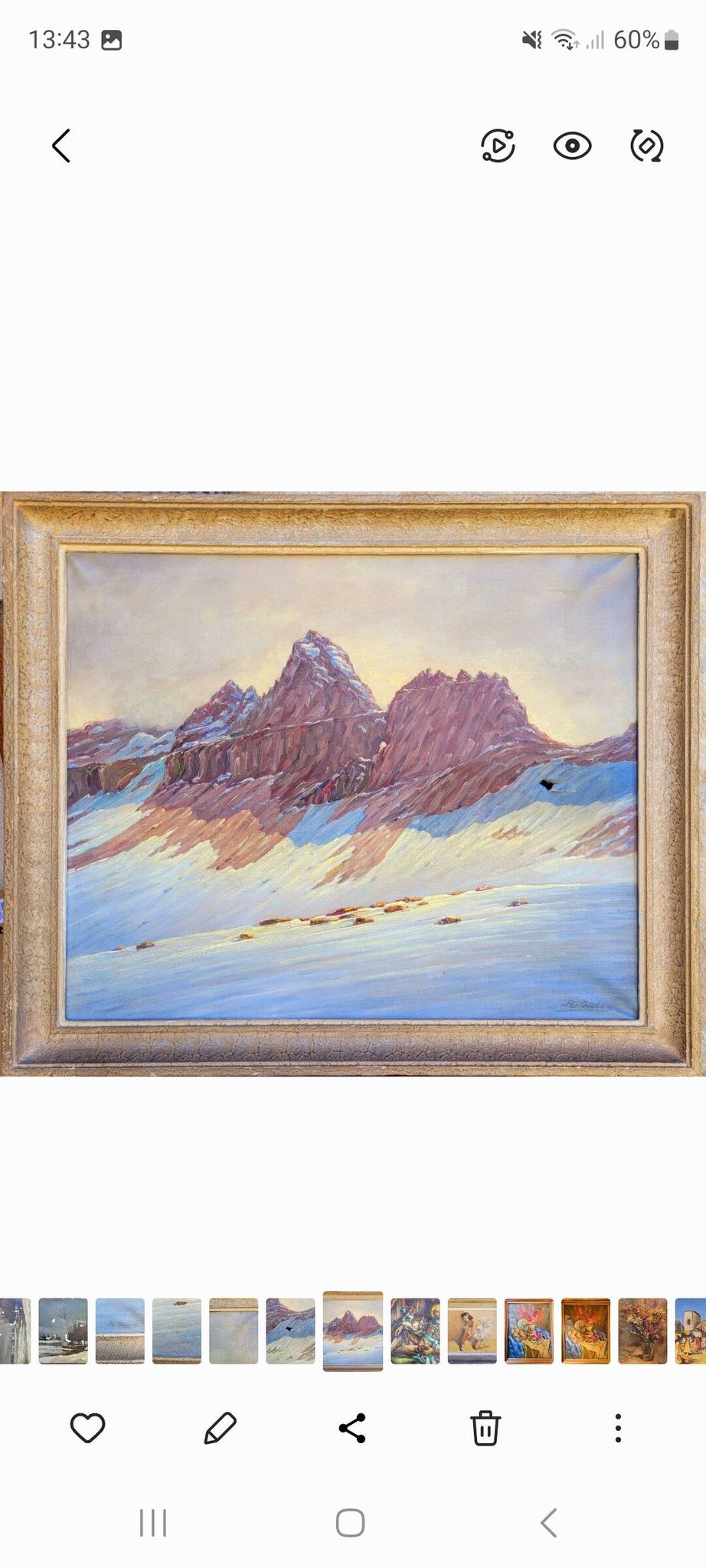 Old large vintage painting signed A. WEBER from the 1940s and 1950s.