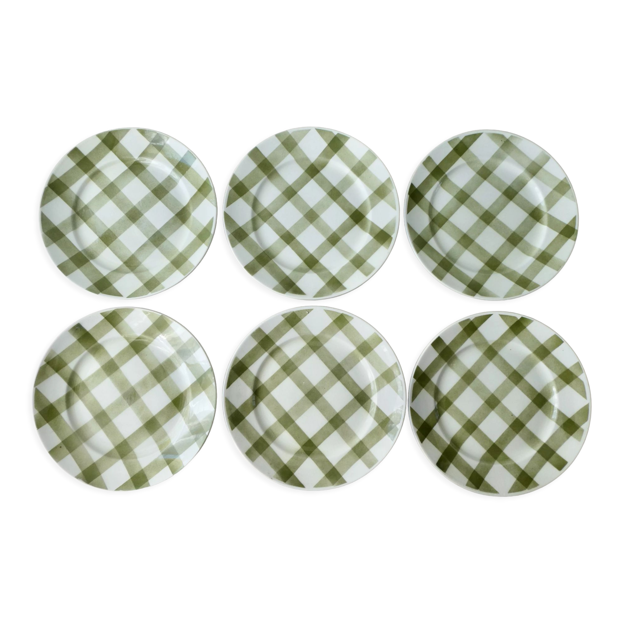 6 flat plates Moulin des Loups tablecloth model, 23 cm