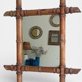 French Faux Bamboo Wall Mirror, Aged Patina, Circa 1900s