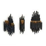 3 appliques murales brutalistes en acier et verre