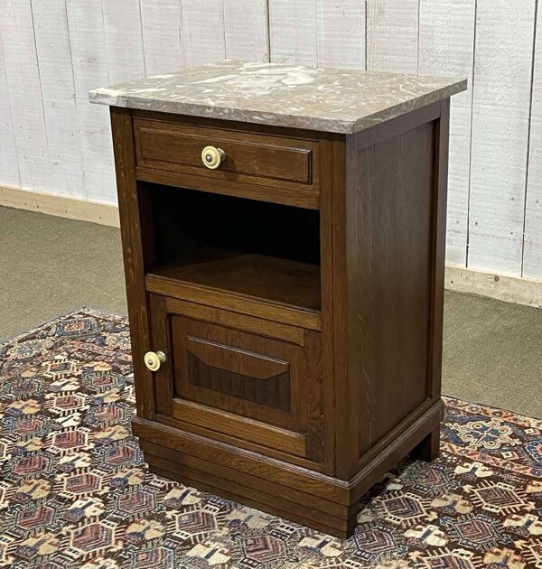 Chevet Art déco en chêne et dessus marbre des années 1930