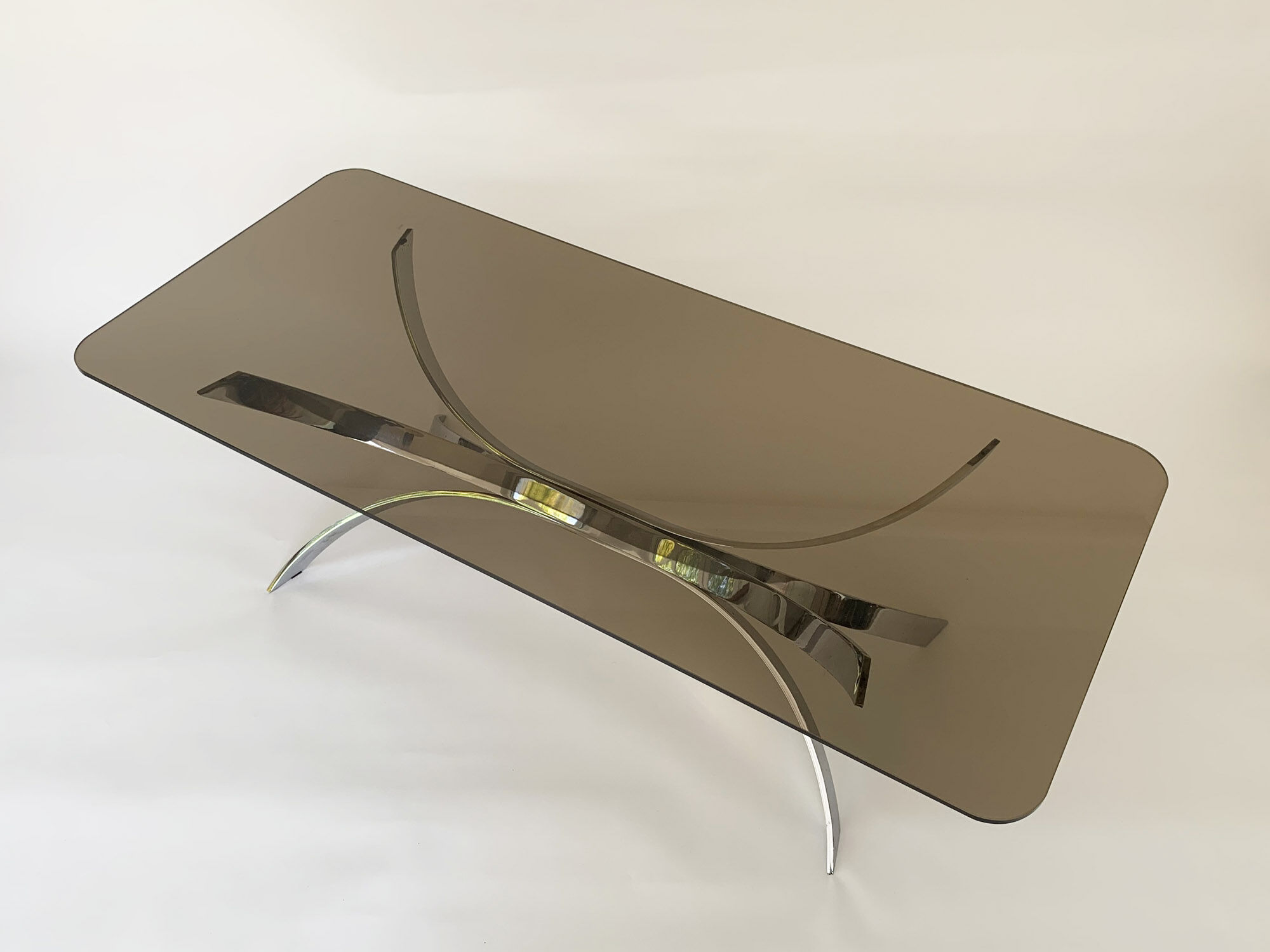 Chromed Vintage Coffe Table with Smoked Glass Top, 1970s