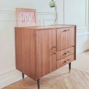 Small renovated vintage sideboard, 1950s-60s in dark wood veneer.