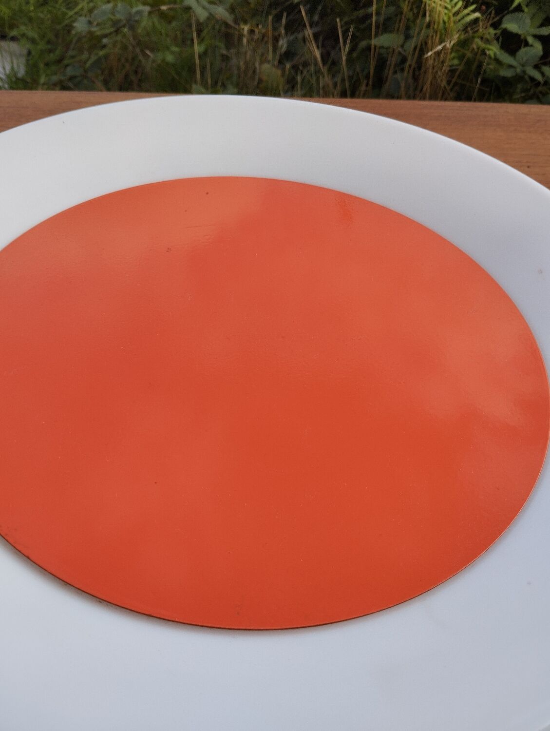Ceiling light or circular wall light in orange lacquered metal and perspex 1960