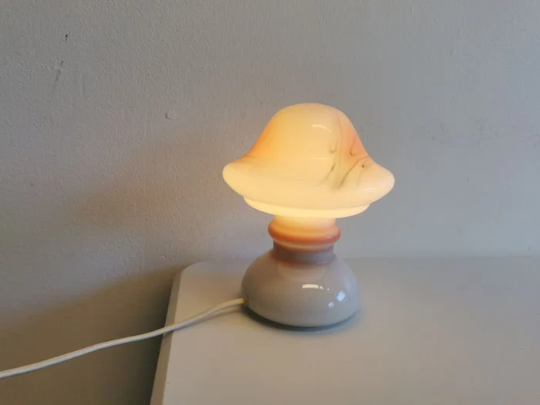 Table lamp in white opaline glass with coloured decorations