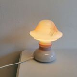 Table lamp in white opaline glass with coloured decorations