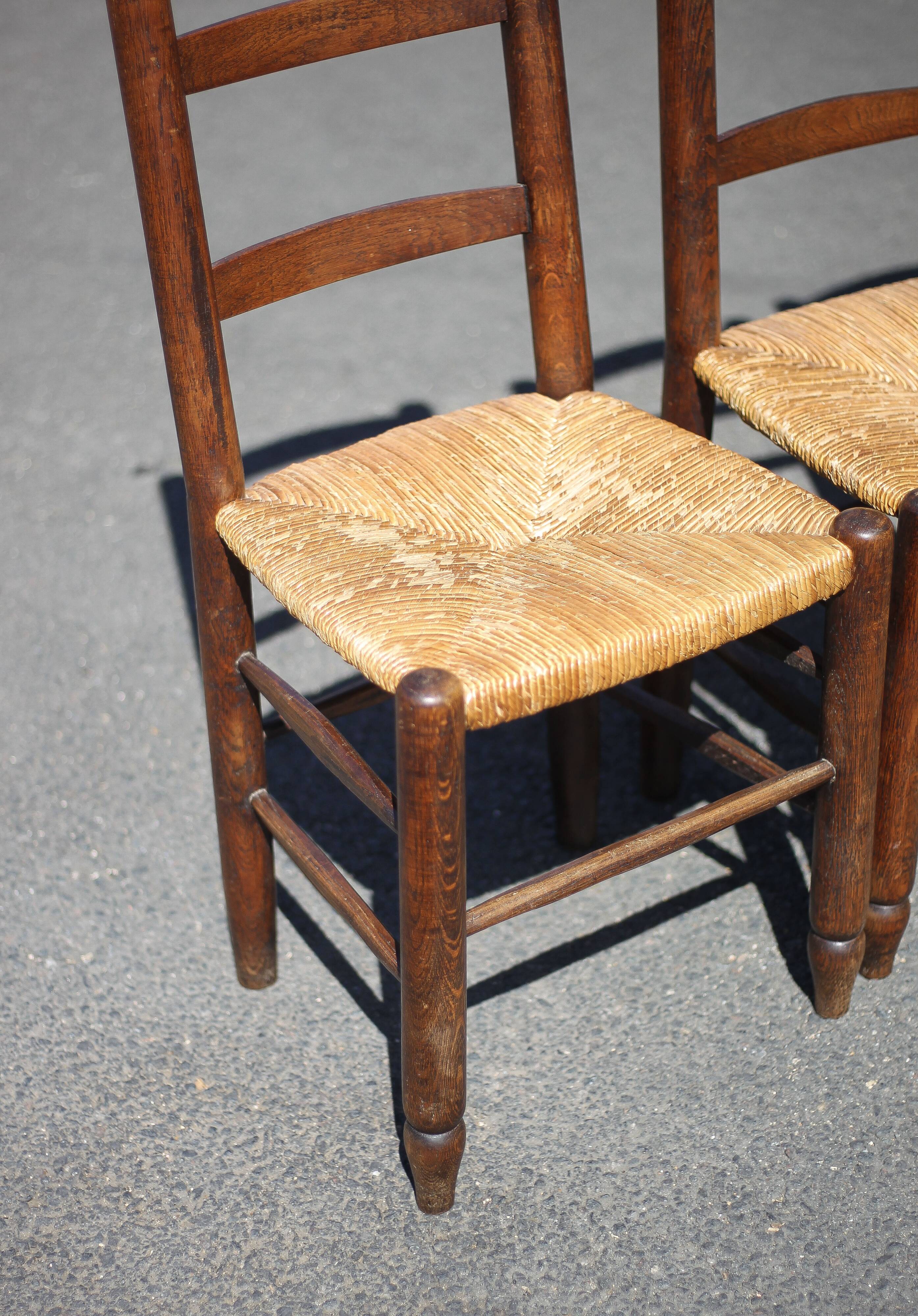 Set of 4 wooden and straw chairs, wooden chair, straw chair, countryside, chalet