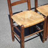 Set of 4 wooden and straw chairs, wooden chair, straw chair, countryside, chalet