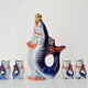 Fish decanter soviet drinking set porcelain fish carafe shots glass,1950's.