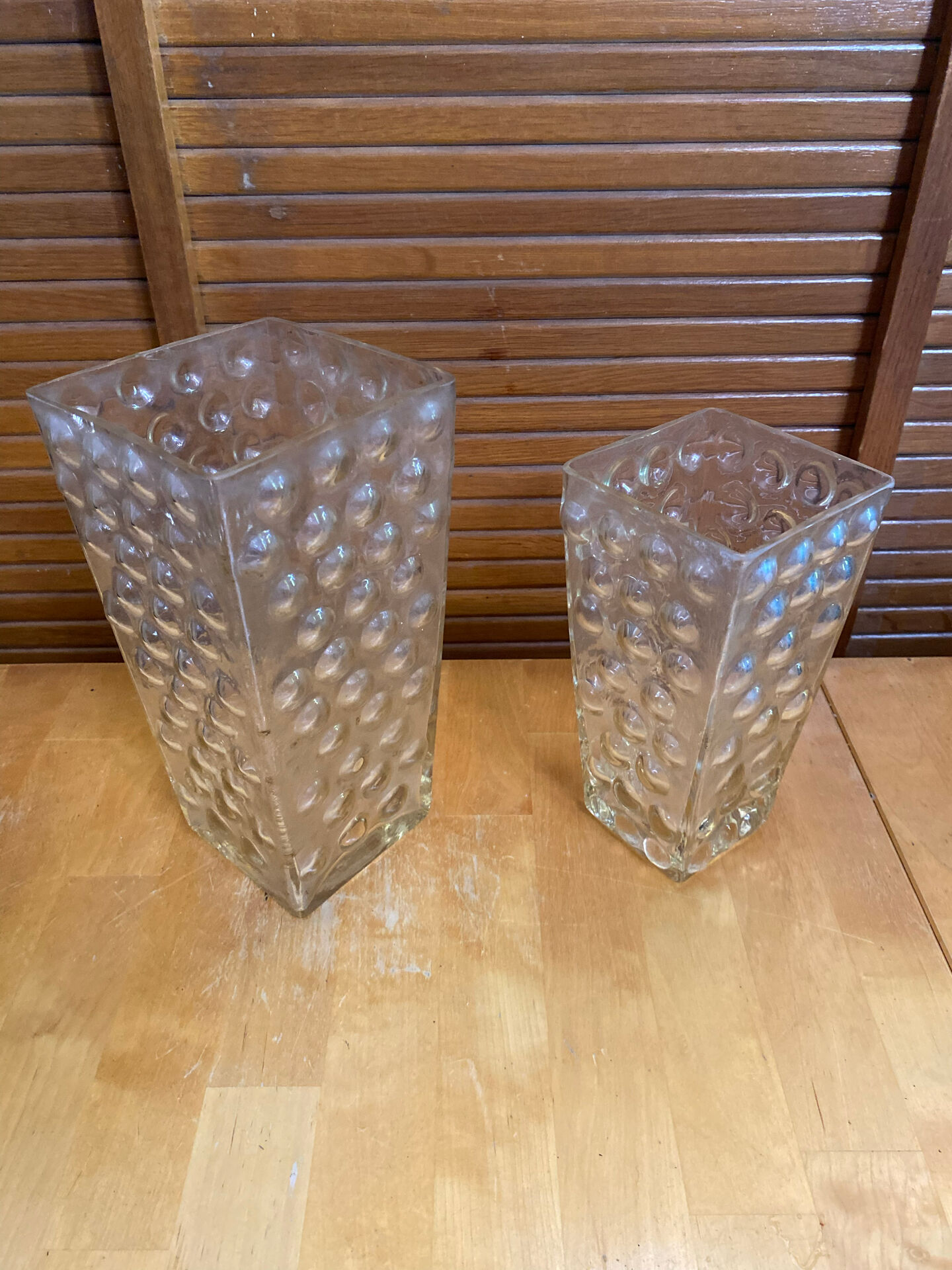 Pair of vintage bubble design moulded glass vases