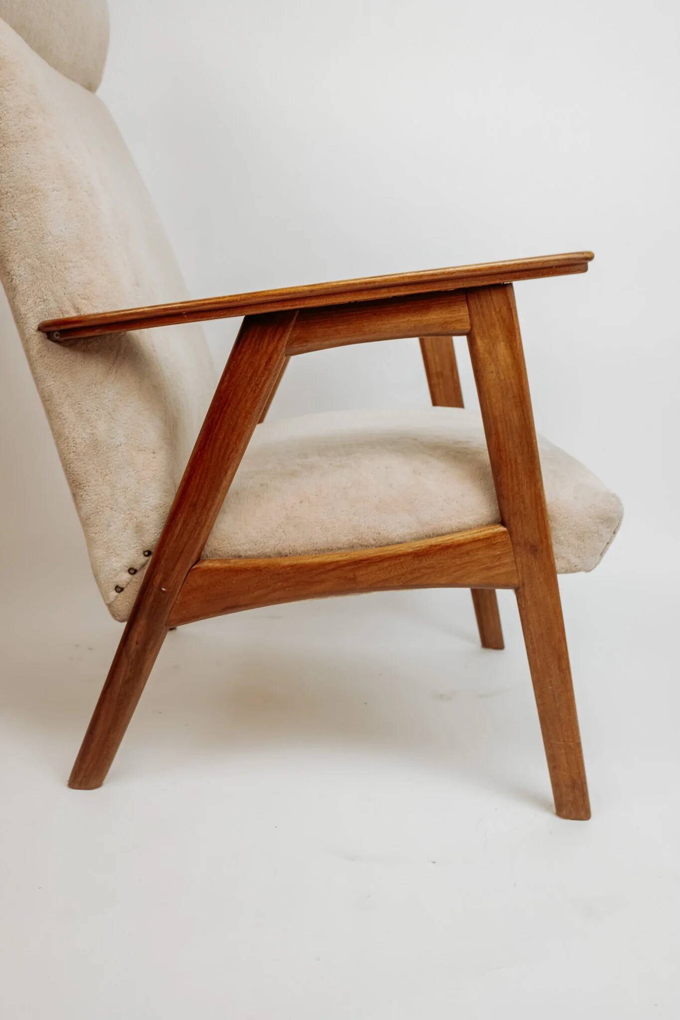 Vintage teak armchair, 1960s - Beige upholstery