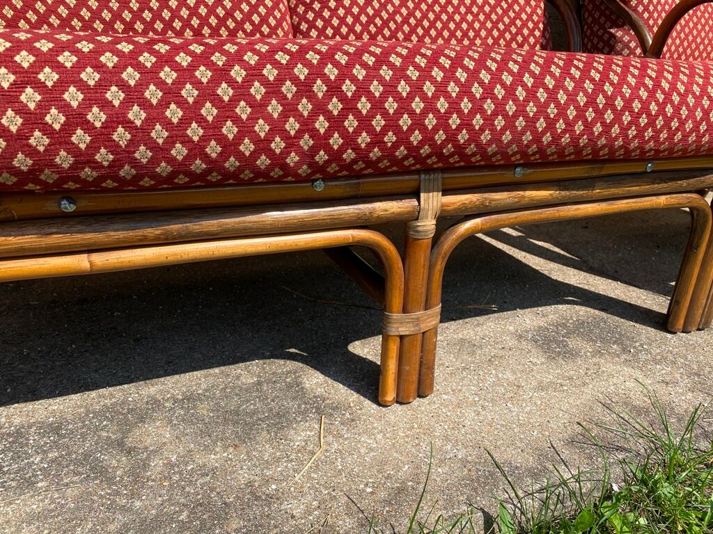 Vintage rattan lounge set 1 bench and 2 armchairs