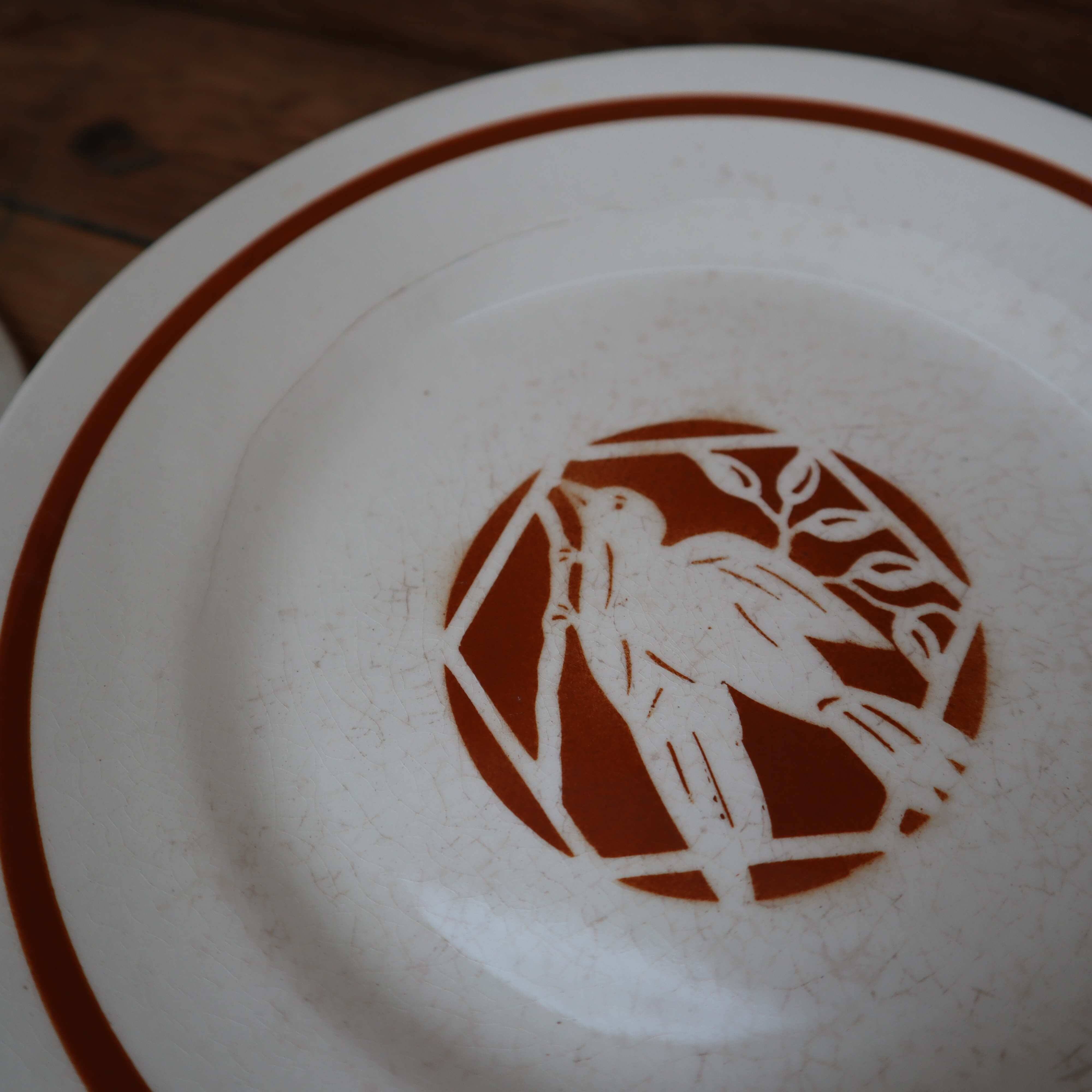 Set of 10 dessert plates iron earth Salins "Colibri" France