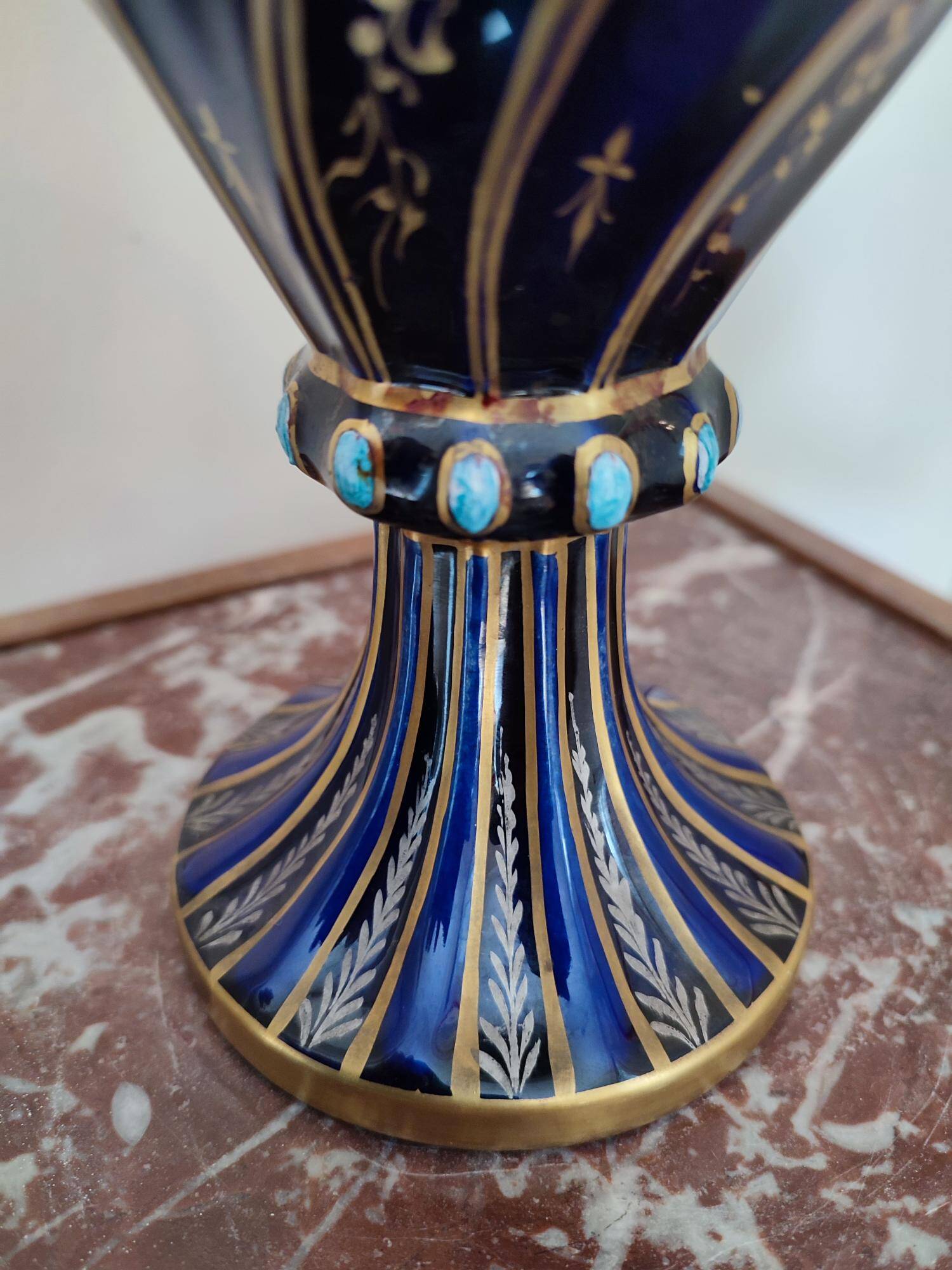 Two-handled baluster vase in late 19th century earthenware from the Gustave Asch factory (1856-1911)